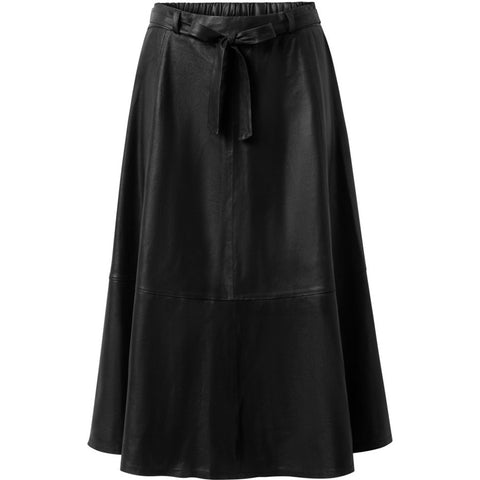 Everlyn leather skirt with elastic in waist / 50648 - Latte