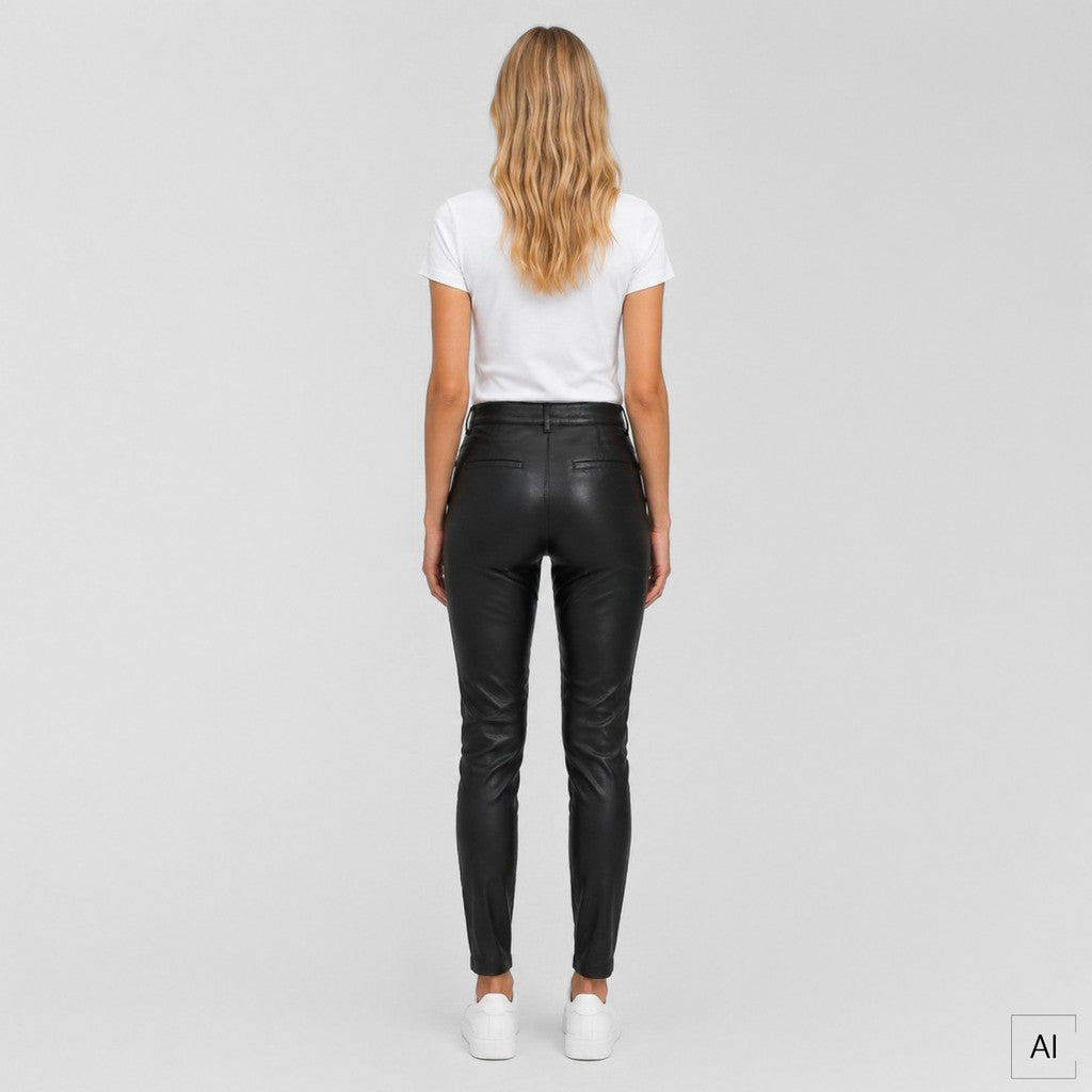 Depeche leather wear Amelia MW 7/8 Chino leather pant Pants 099 Black