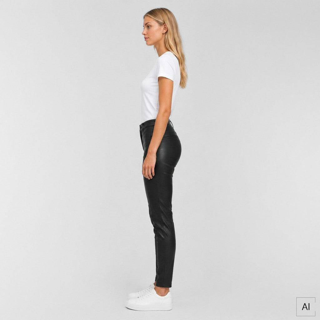 Depeche leather wear Amelia MW 7/8 Chino leather pant Pants 099 Black