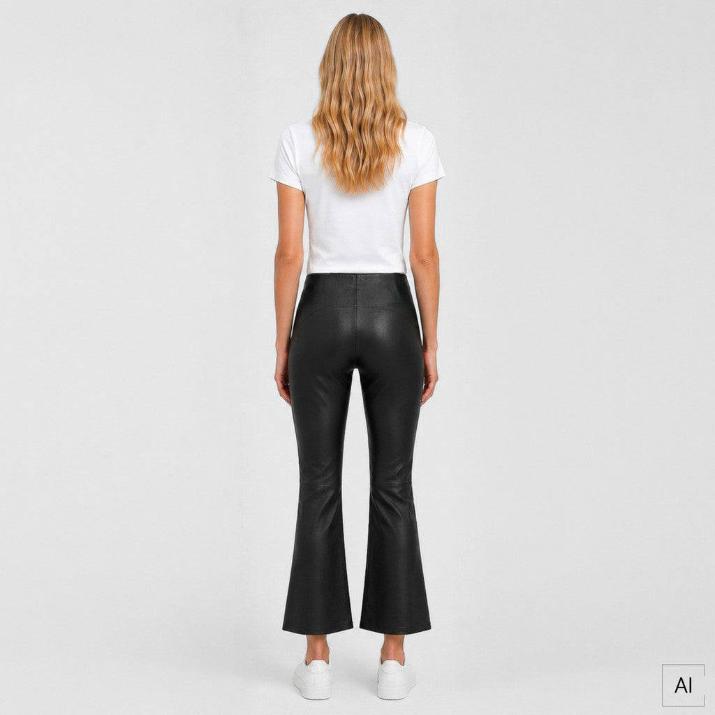 Depeche leather wear Ava HW Flare 7/8 Leather Pants Pants 099 Black
