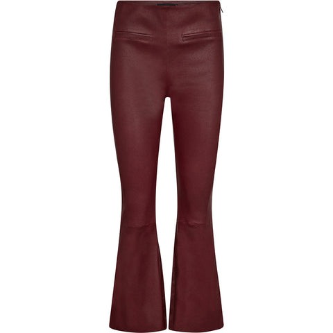 Depeche leather wear Ava RW flare 7/8 length pants with stretch in soft leather quality Pants 279 Burgundy