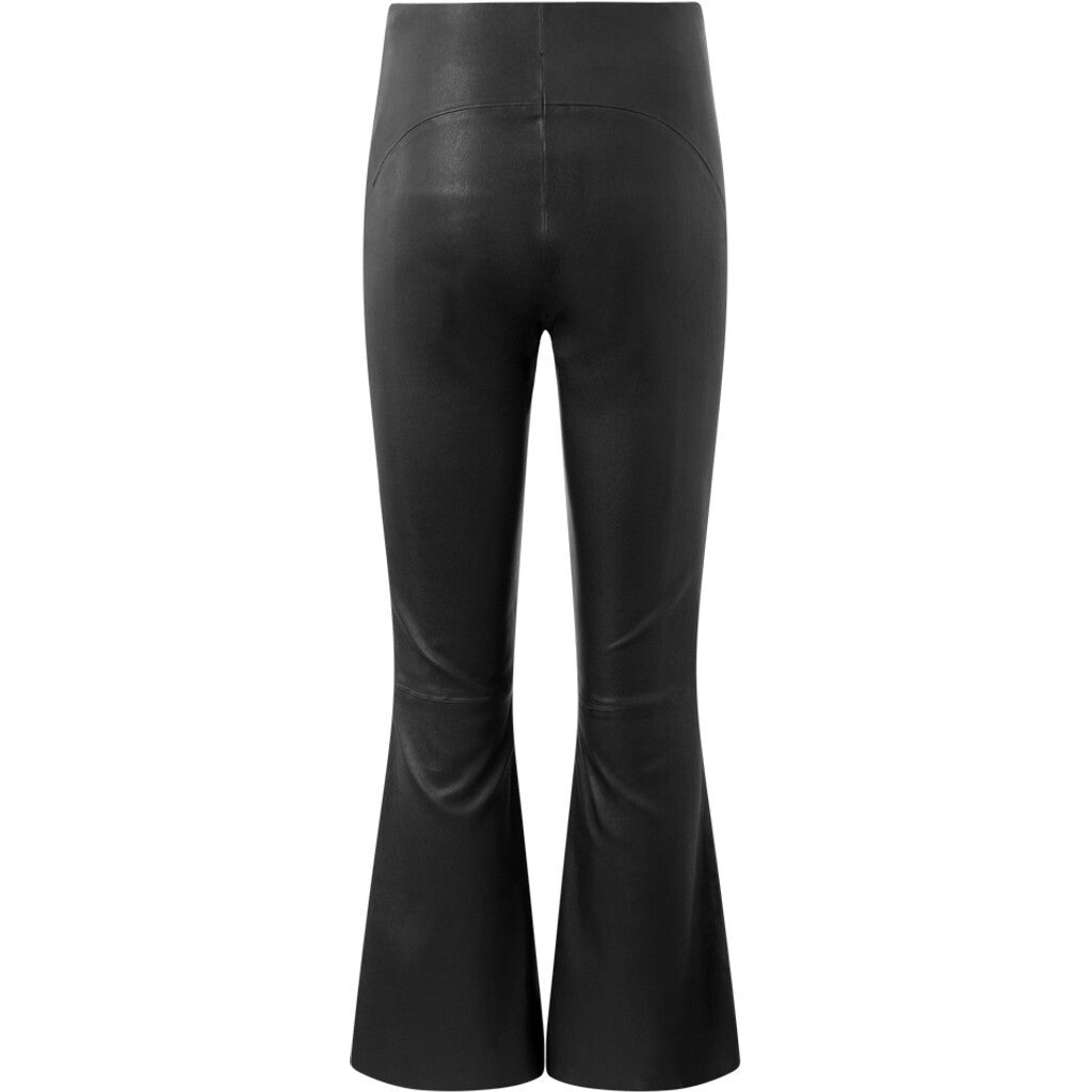 Depeche leather wear Ava RW flare 7/8 length pants with stretch in soft leather quality Pants 099 Black (Nero)
