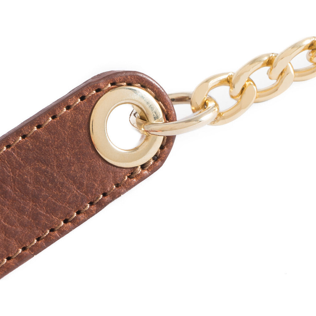 DEPECHE Beautiful leather belt with chain detail Belts 014 Cognac