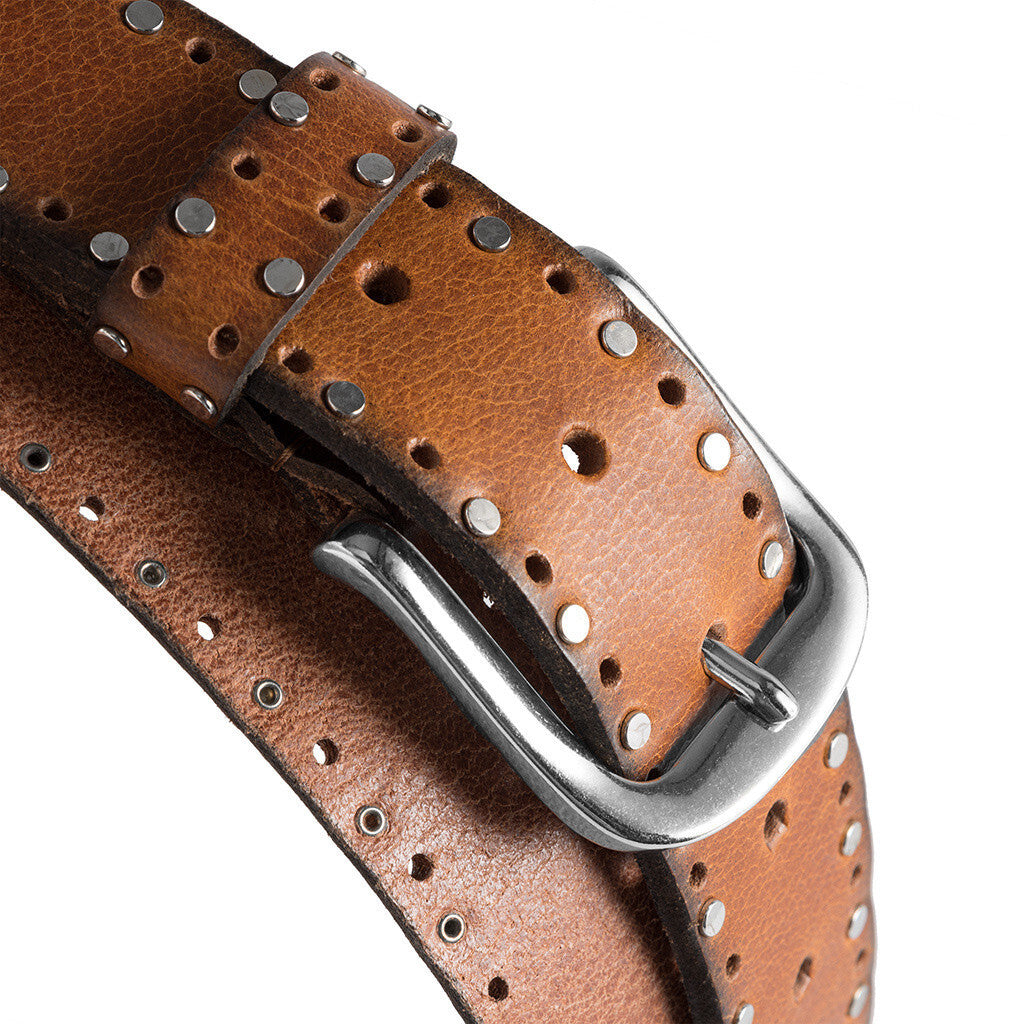 DEPECHE Cool leather belt with details Belts 014 Cognac