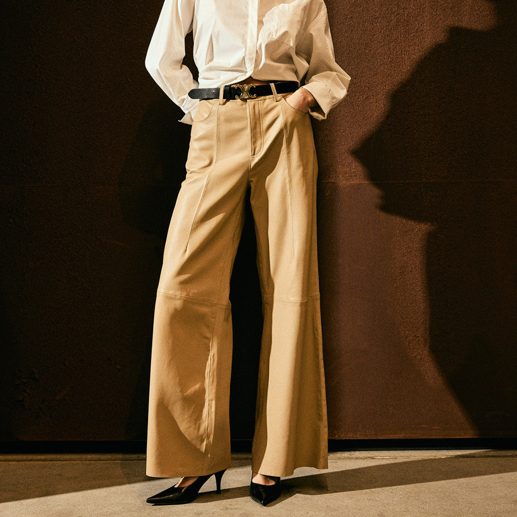 Depeche leather wear Boa leather pants - full length (HW) Pants 177 Cream