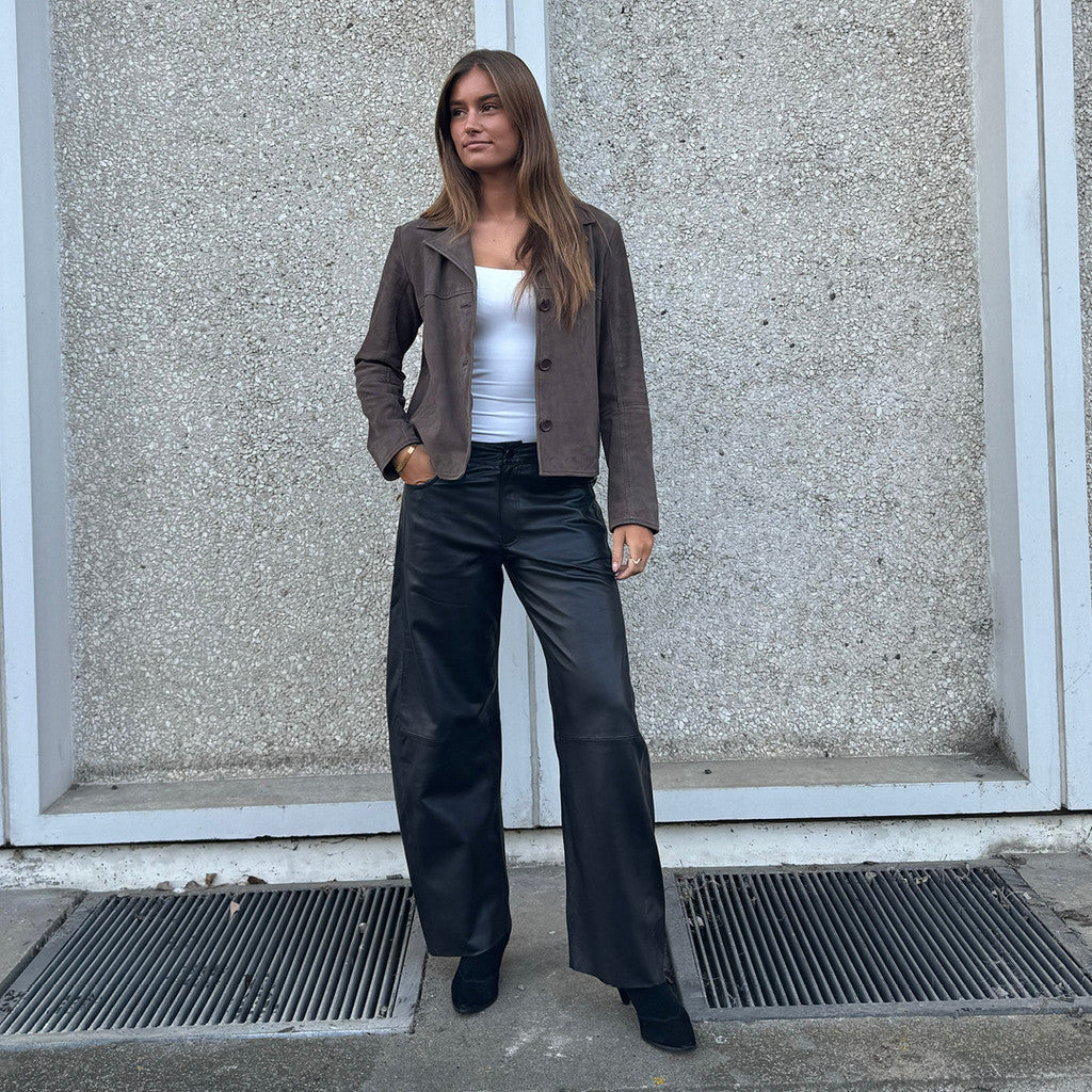 Depeche leather wear Boel barrel trousers in lamb leather Pants 099 Black (Nero)