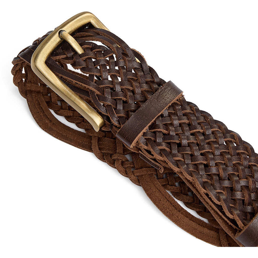 DEPECHE Braided leather belt with metal details Belt 161 Dark brown