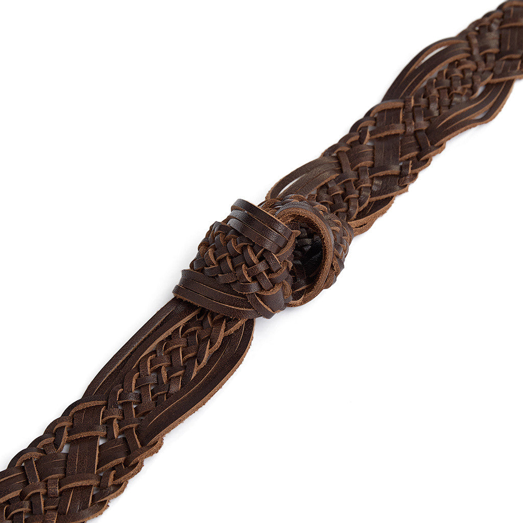 DEPECHE Braided leather belt with metal details Belt 161 Dark brown