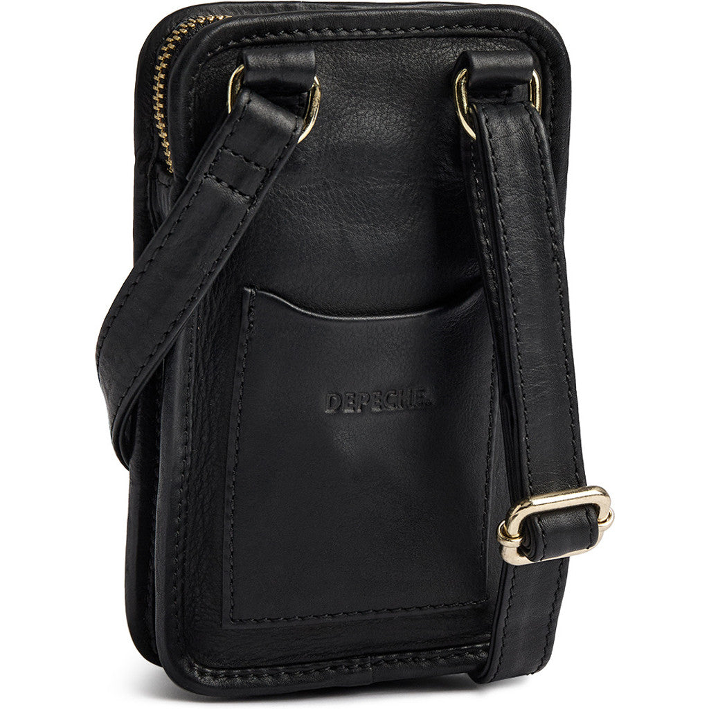 DEPECHE Classic leather mobile bag with crossbody strap Mobilebag 099 Black