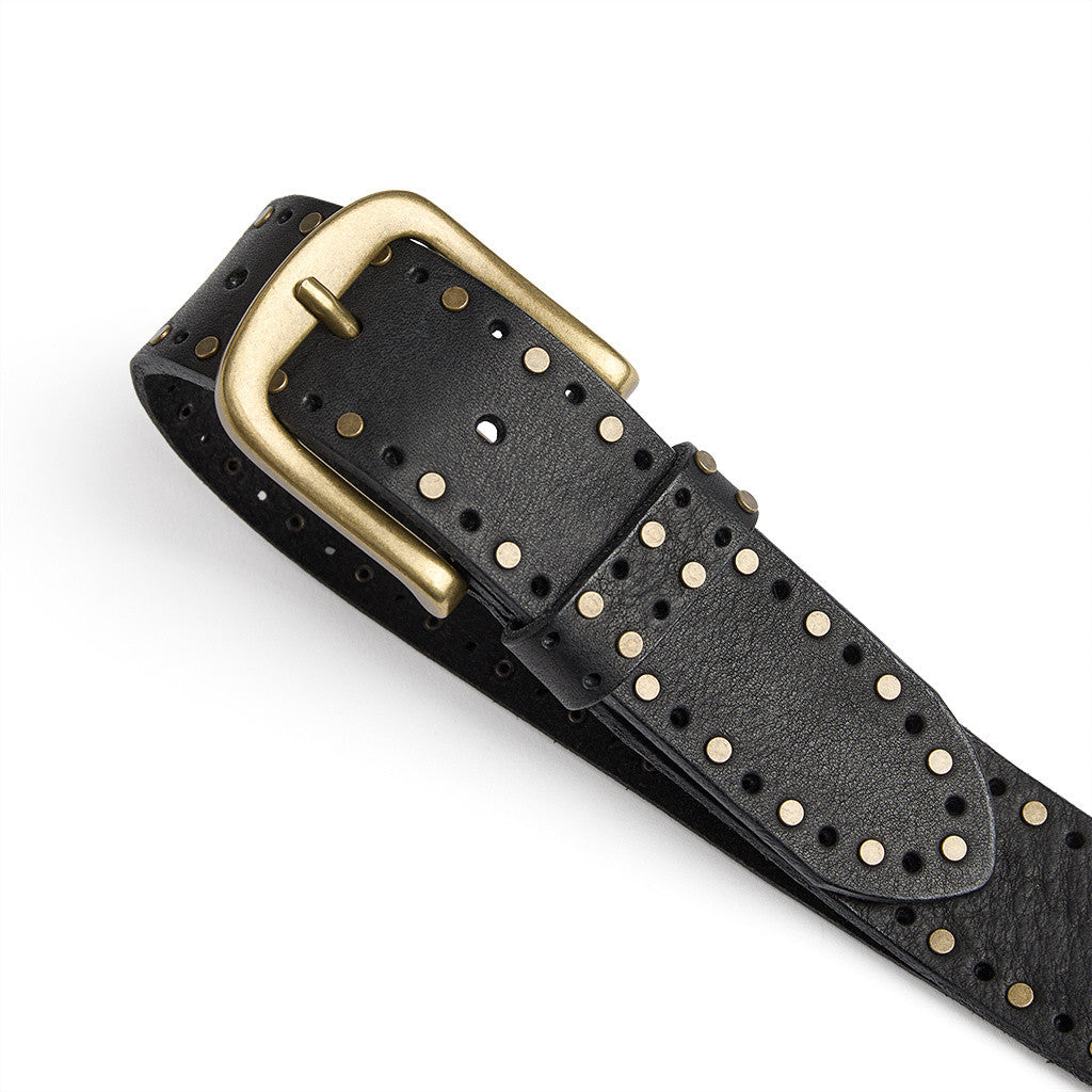 DEPECHE Cool leather belt with details Belt 154 Black/Brass