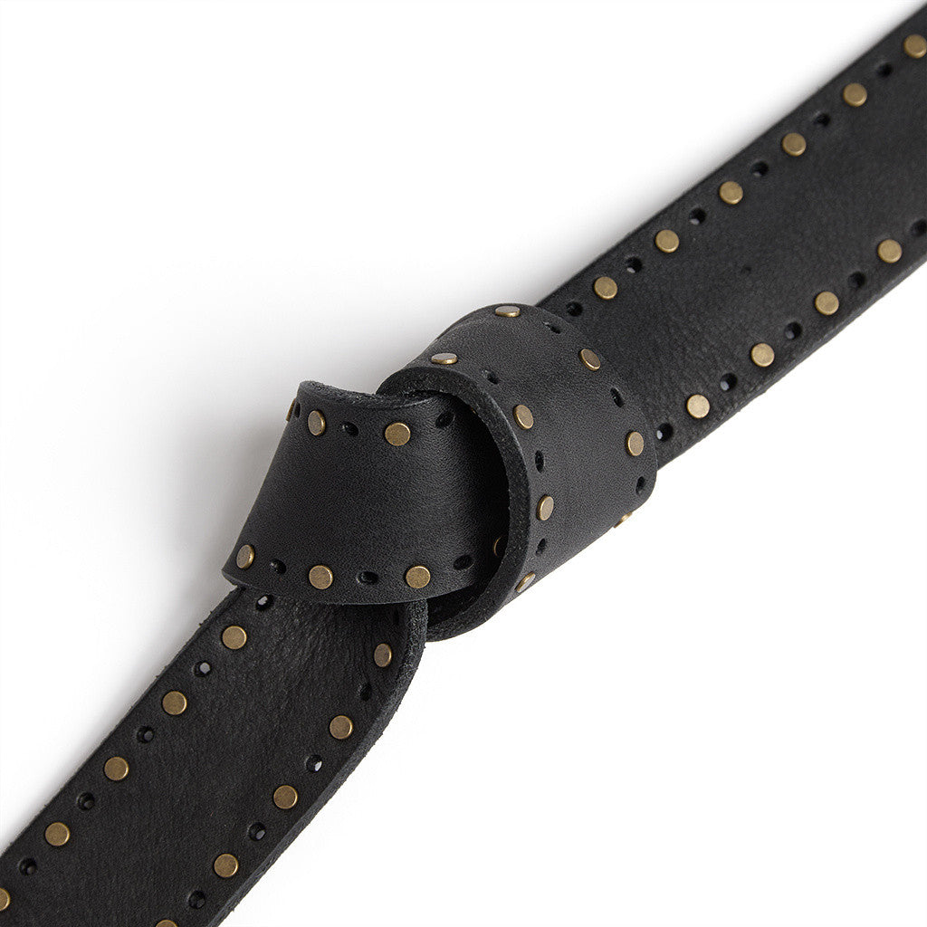 DEPECHE Cool leather belt with details Belt 154 Black/Brass