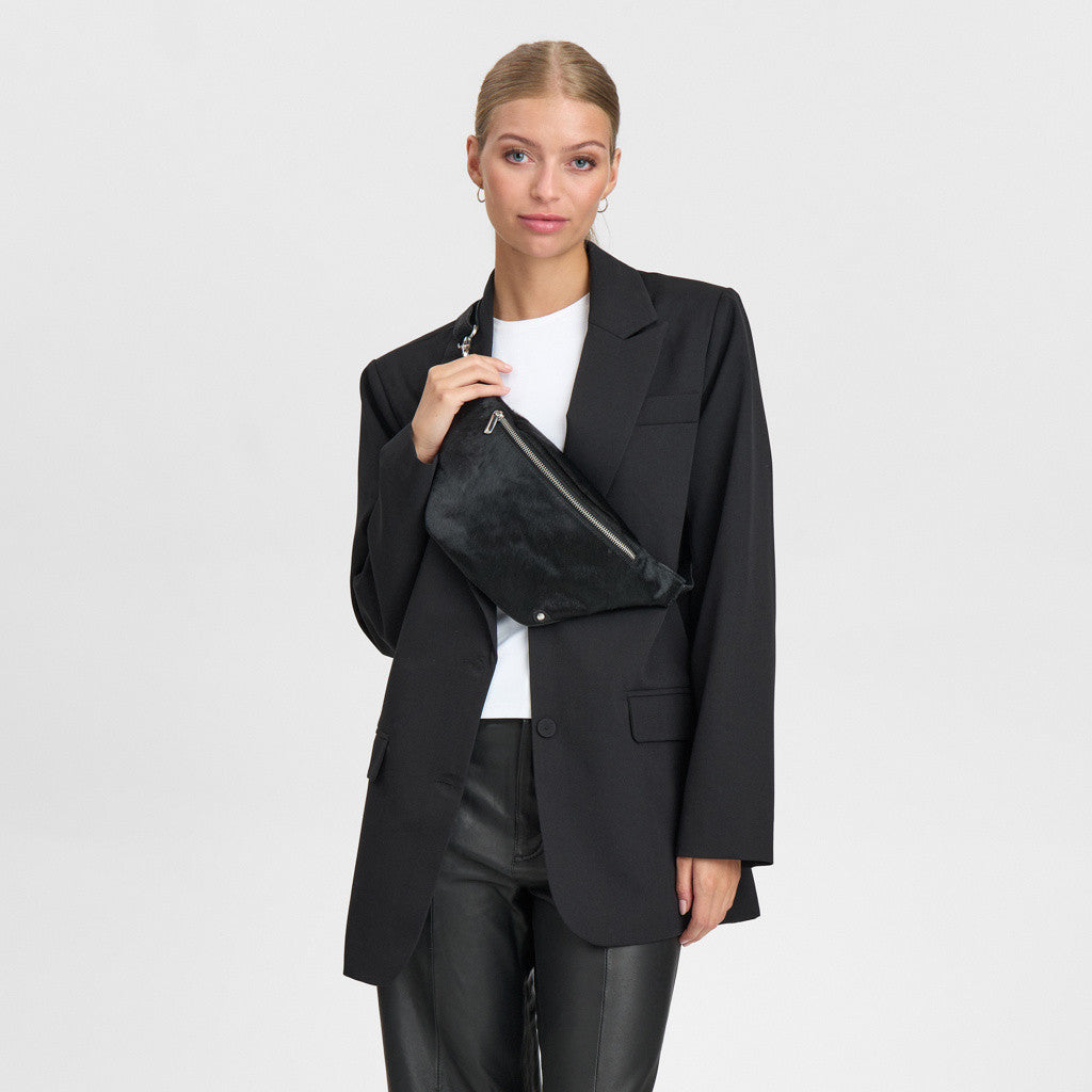 DEPECHE Hair-on leather bumbag Bumbag 095 Jet Black