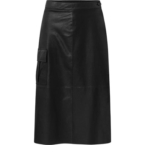 Everlyn leather skirt with elastic in waist / 50648 - Latte