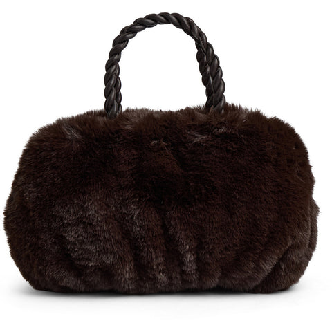 DEPECHE Faux fur handbag with braided leather handles Shoulderbag / Handbag 008 Chocolate