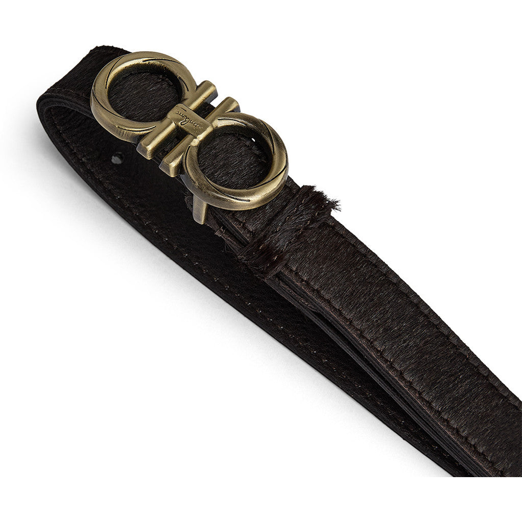DEPECHE Hair-on leather belt with buckle Belt 161 Dark brown