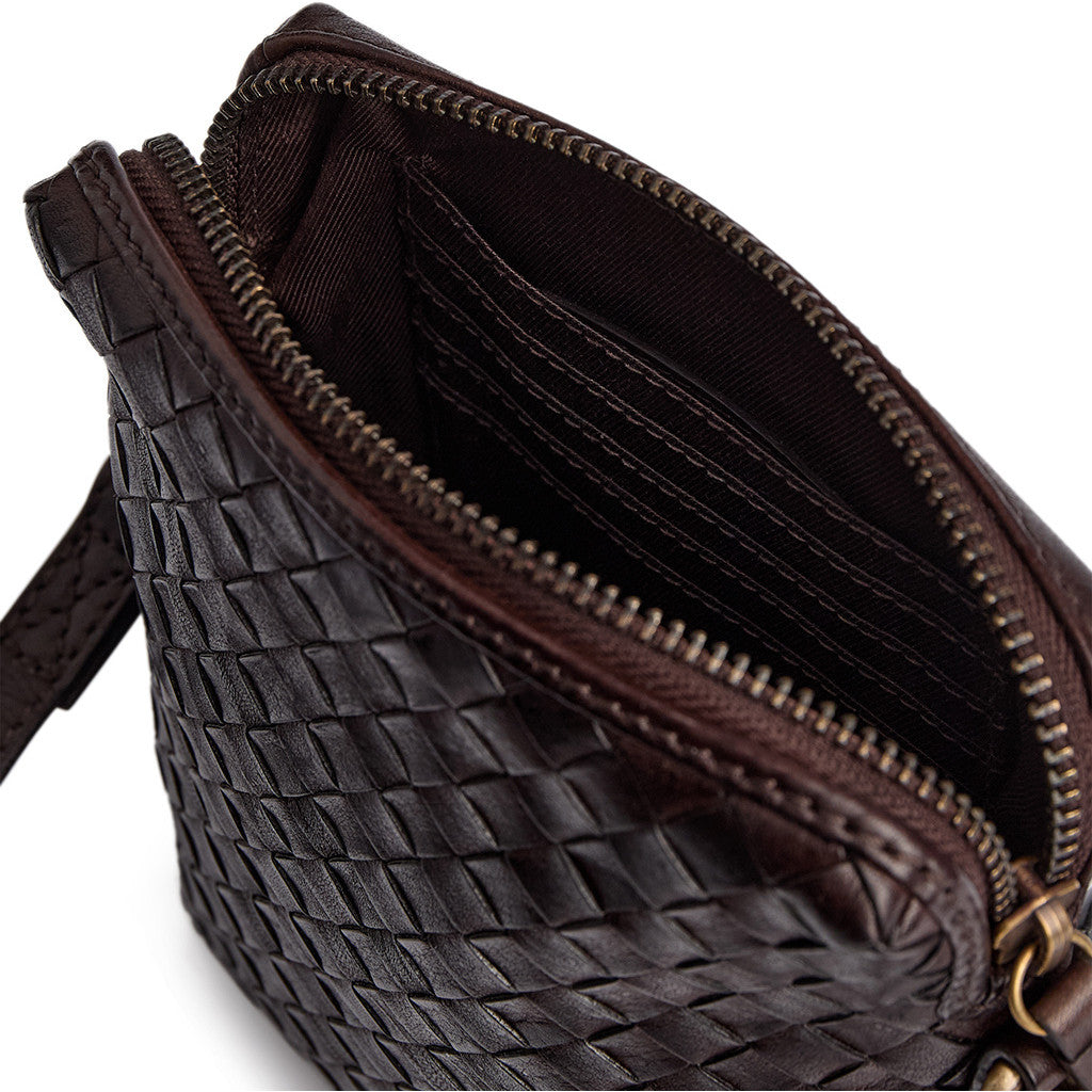 DEPECHE Handwoven calf leather mobile bag Mobilebag 161 Dark brown