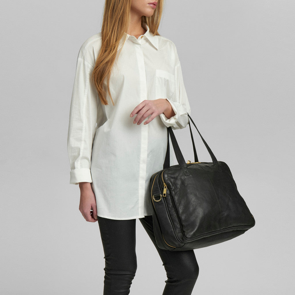 DEPECHE Large workbag in soft leather Shoulderbag / Handbag 099 Black