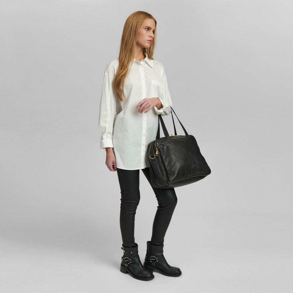 DEPECHE Large workbag in soft leather Shoulderbag / Handbag 099 Black (Nero)