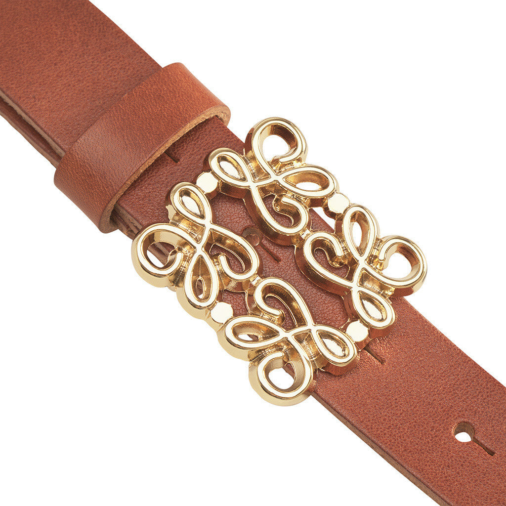 DEPECHE Leather belt with beautiful buckle Belts 014 Cognac