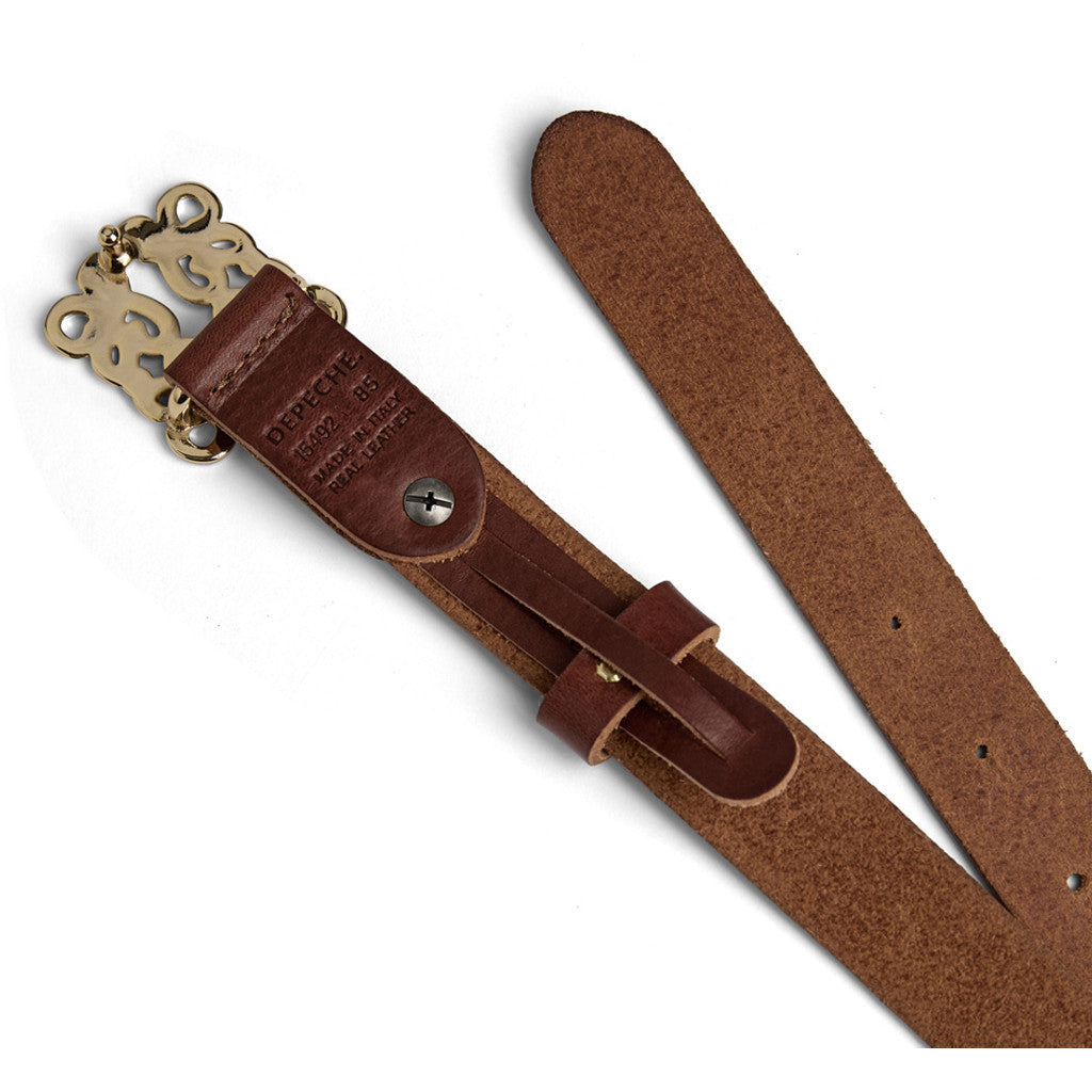 DEPECHE Leather belt with beautiful buckle Belts 040 Dark cognac