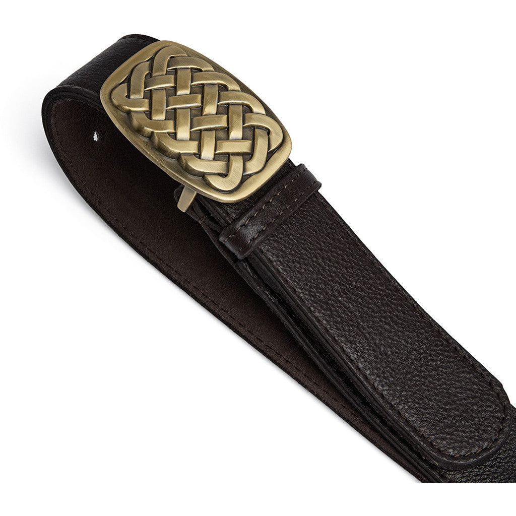 DEPECHE Leather belt with braided buckle Belts 033 Mocca