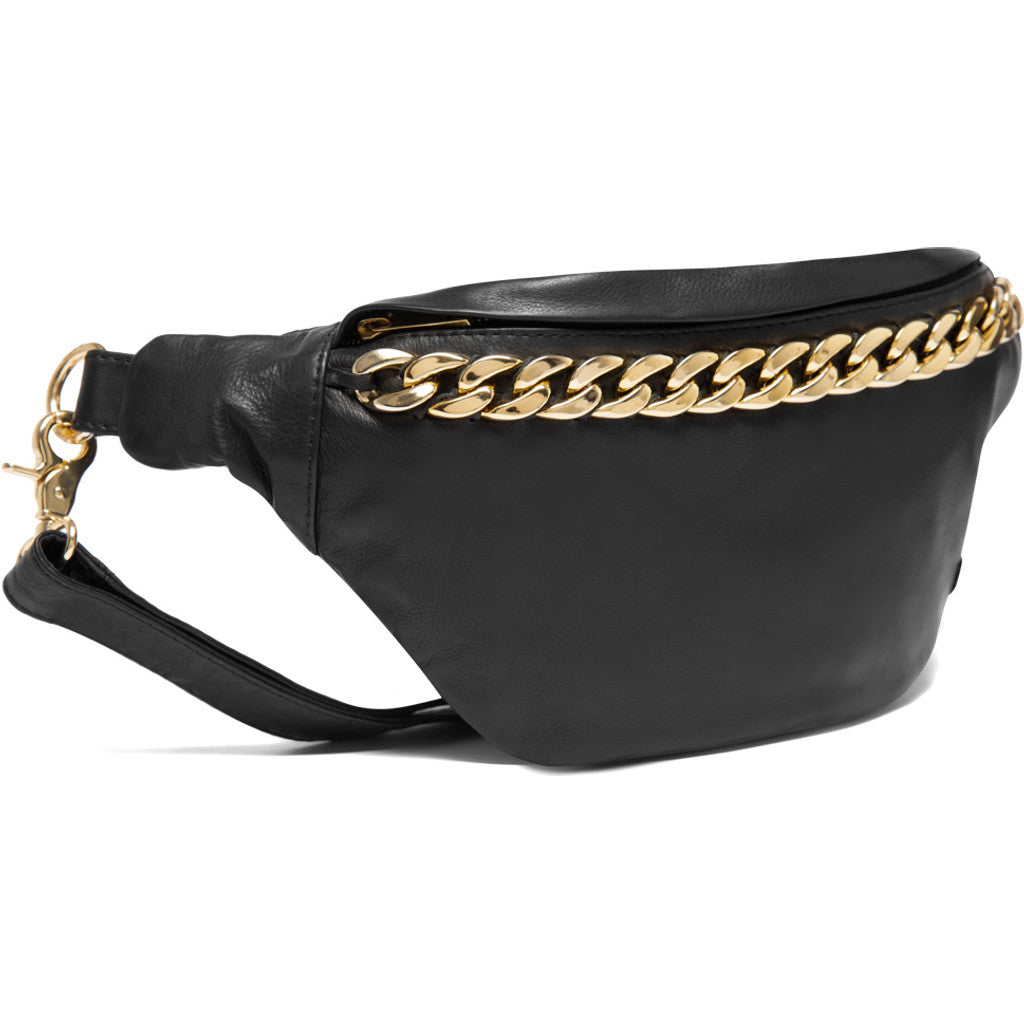 DEPECHE Leather bumbag with chain detail on front Bumbag 099 Black