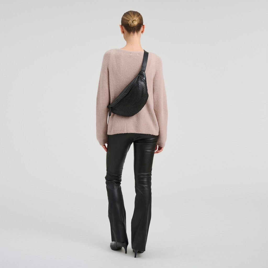 DEPECHE Leather bumbag with perforated front Bumbag 099 Black