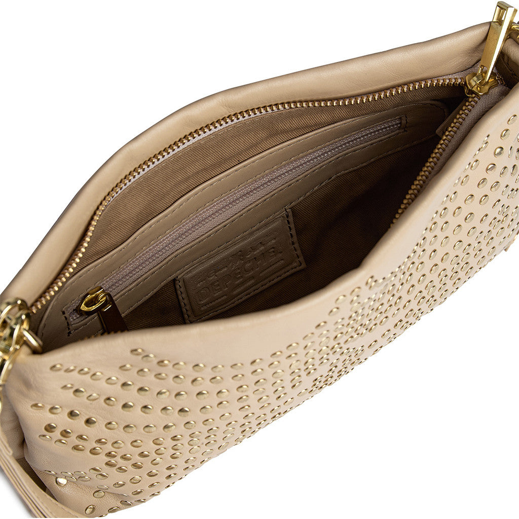 DEPECHE Leather clutch with gold studs Clutch 202 Vanilla
