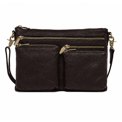 DEPECHE Leather crossover bag decorated with zipperpockets Crossover 033 Mocca