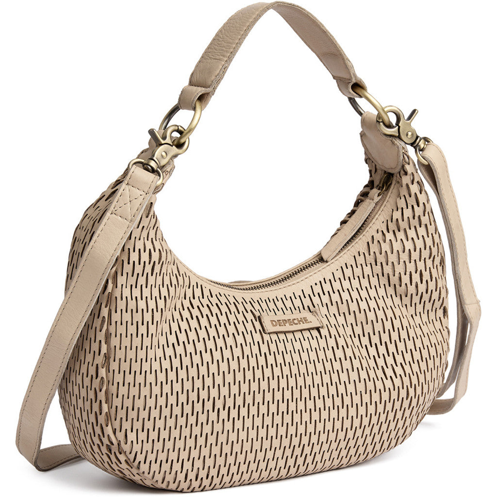DEPECHE Leather crossover bag with perforated pattern Cross over 177 Cream