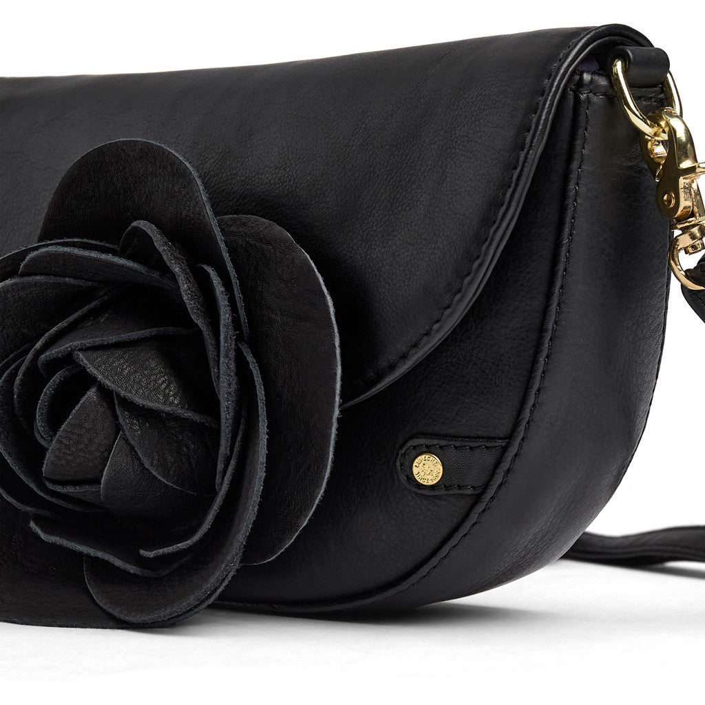 DEPECHE Leather crossover bag with rose Cross over