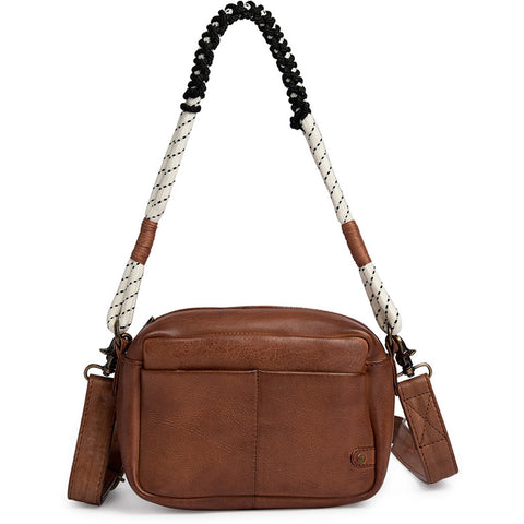 DEPECHE Leather crossover with boho rope strap Cross over 040 Dark cognac