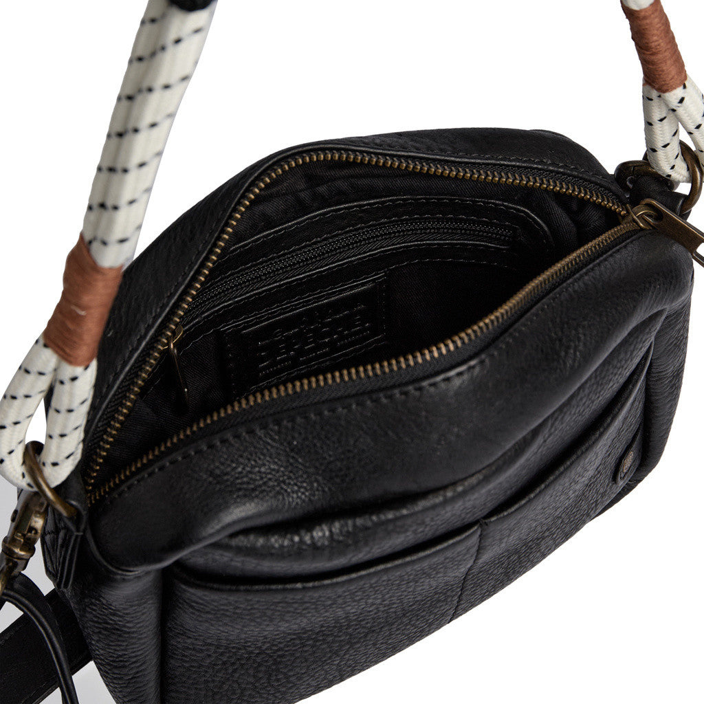 DEPECHE Leather crossover with boho rope strap Cross over 099 Black