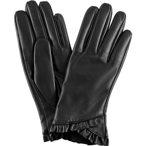 DEPECHE Leather gloves with a elegant ruffle detail Gloves 099 Black (Nero)