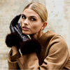 DEPECHE Leather gloves with faux fur Gloves 008 Chocolate