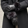 DEPECHE Leather gloves with faux fur Gloves 099 Black