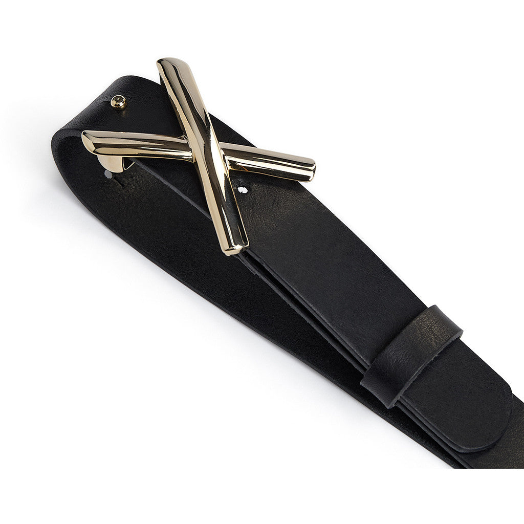 DEPECHE Leather jeans belt with cross buckle Belts 190 Black/Gold