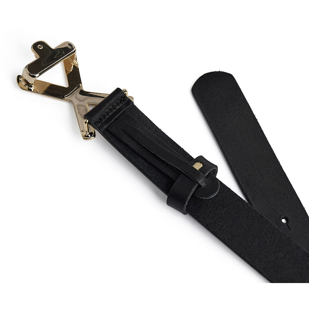 DEPECHE Leather jeans belt with cross buckle Belts 190 Black/Gold
