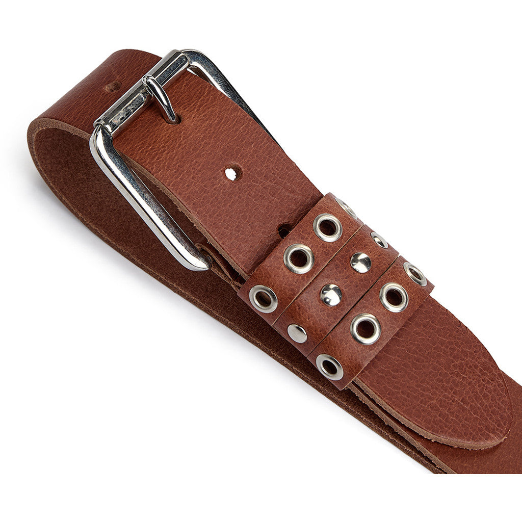 DEPECHE Leather jeans belt with eyelet details Belts 014 Cognac