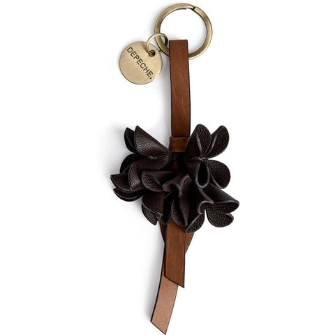 DEPECHE Leather keyring with decorative flowers Accessories 008 Chocolate
