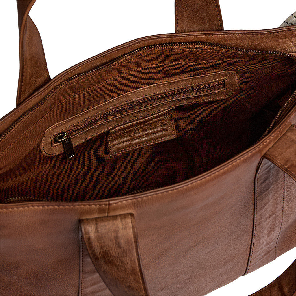 DEPECHE Leather shopper with boho rope strap Shopper 040 Dark cognac