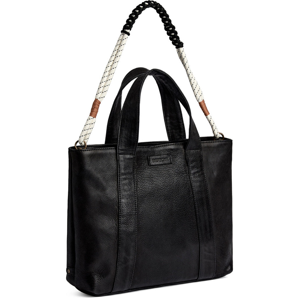 DEPECHE Leather shopper with boho rope strap Shopper 099 Black
