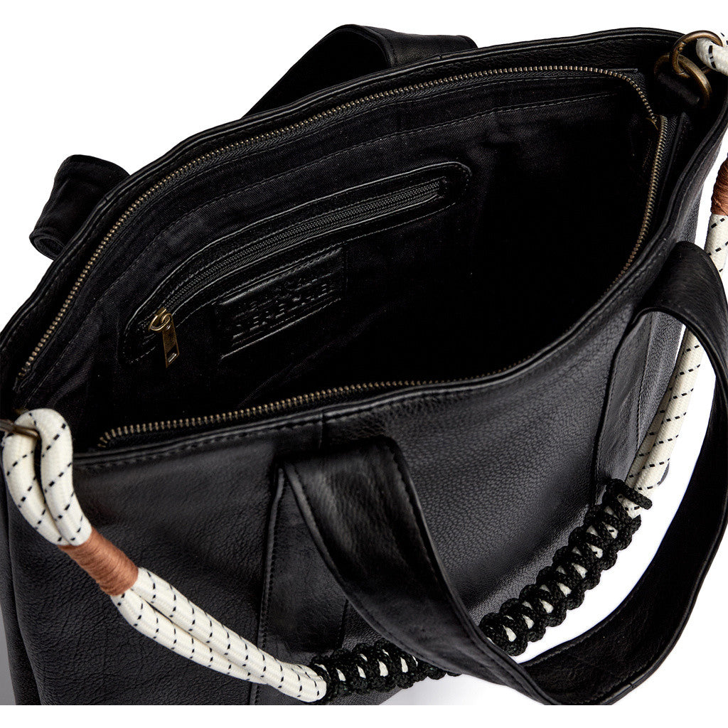 DEPECHE Leather shopper with boho rope strap Shopper 099 Black