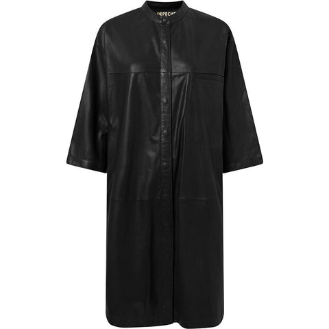 Depeche leather wear Long Tracy leather shirt dress Shirts 099 Black (Nero)