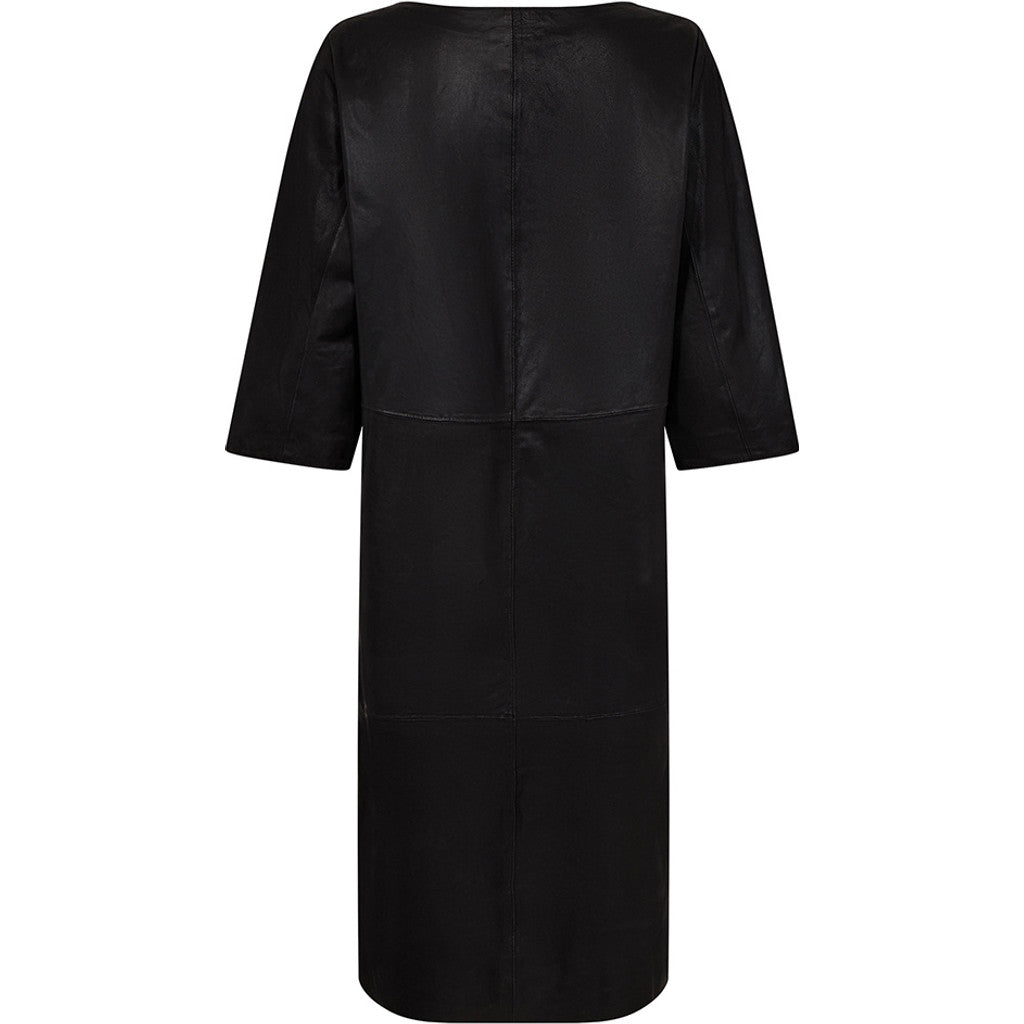 Depeche leather wear Lorenza leather dress with cute sleeve detail Dresses 099 Black (Nero)