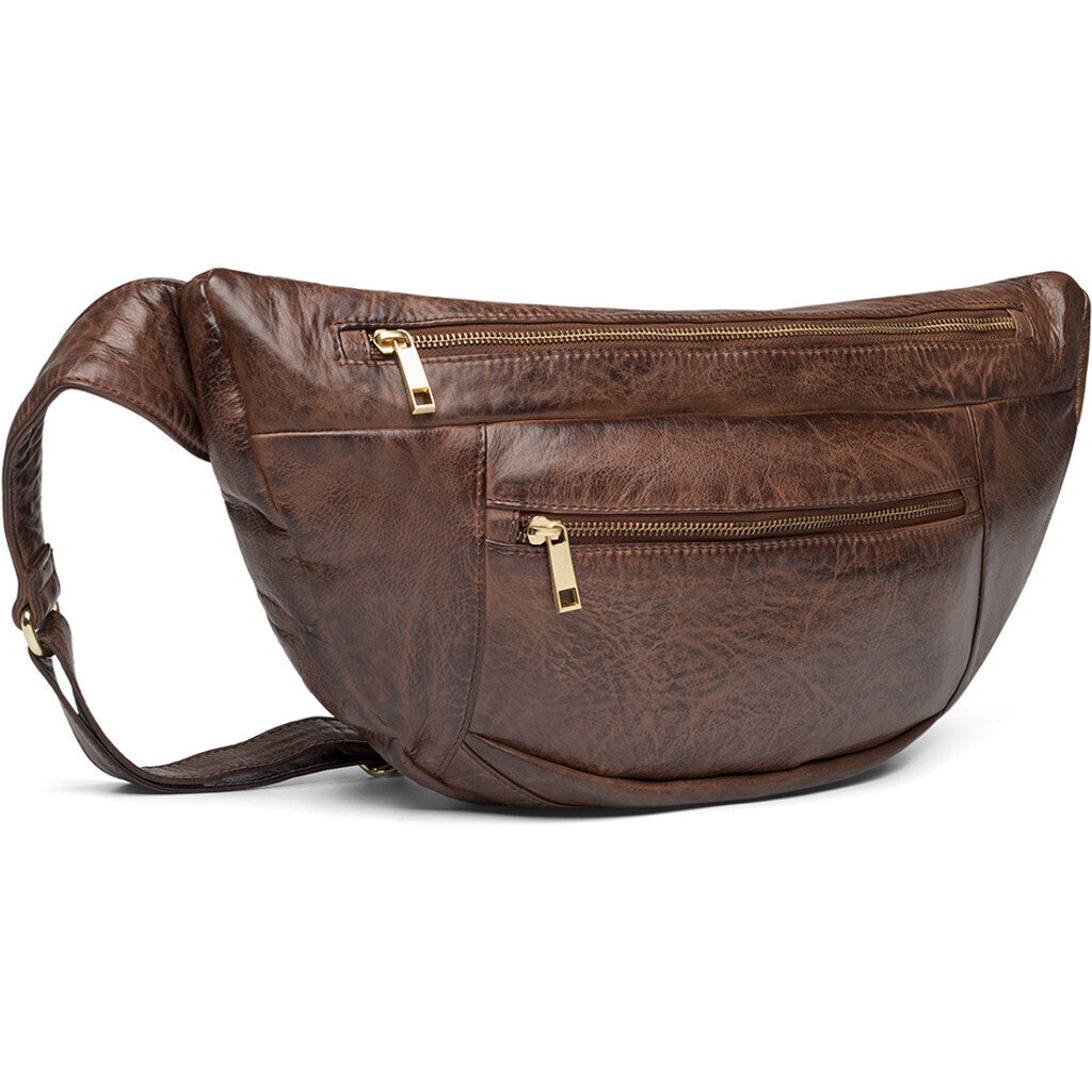 DEPECHE Spacious leather bumbag in classy look Bumbag 133 Brandy