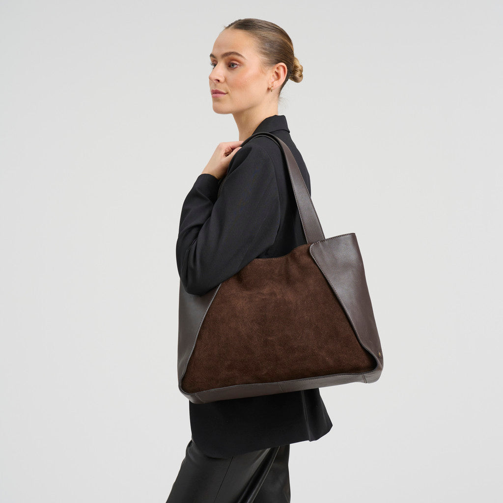 DEPECHE Shopper bag in suede and cow leather Shopper 008 Chocolate