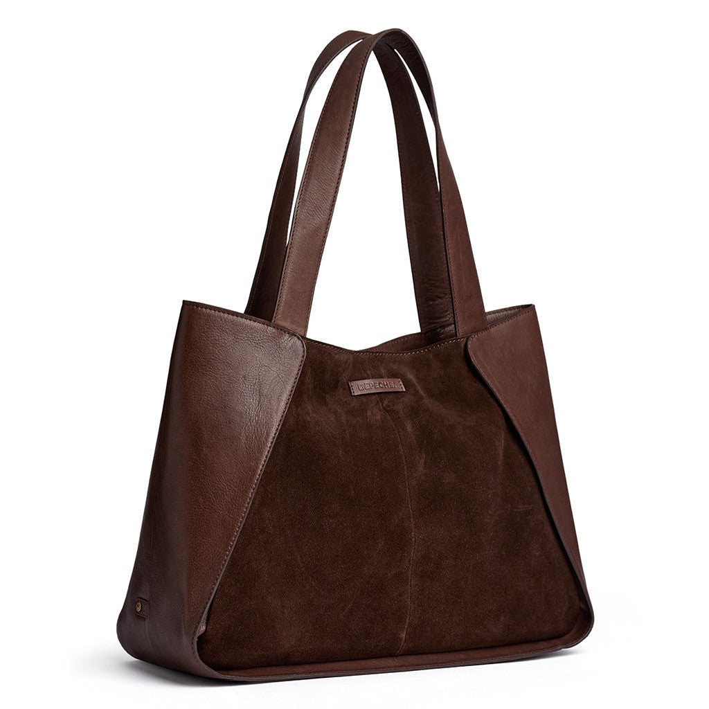 DEPECHE Shopper bag in suede and cow leather Shopper 008 Chocolate