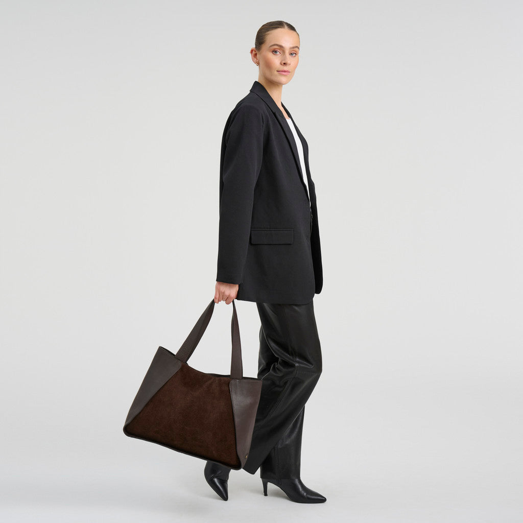 DEPECHE Shopper bag in suede and cow leather Shopper 008 Chocolate