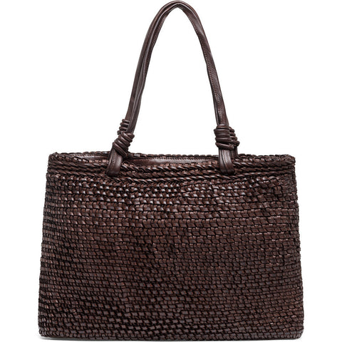 DEPECHE Shopper leather bag decorated with weaving Shopper 008 Chocolate